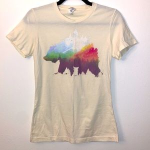 Cream Rainbow Bear Fade Tee Shirt - Size M